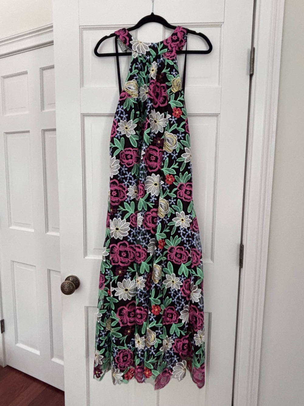 Boston Proper Black Maxi Dress Floral Embroidery